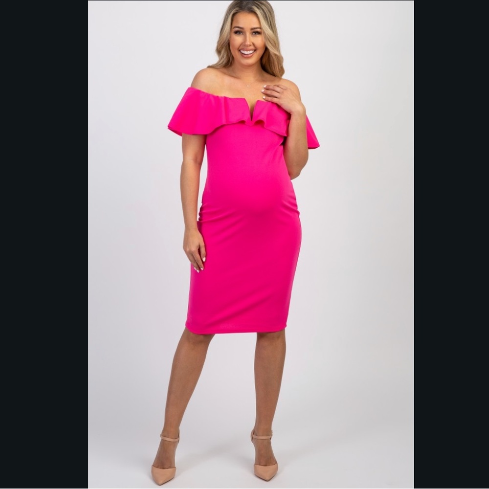 Fuschia Fitted Ruffle Trim Dress